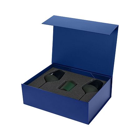 Подарочный набор свеча Enigma + 2 бокала для вина Emerald в синей коробке