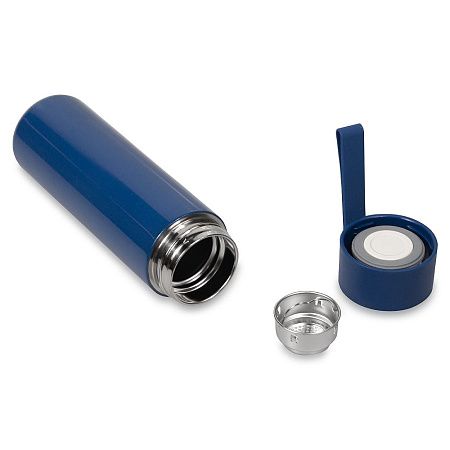 Термос стальной Бастион Плюс двухстеночный с вакуумной изоляцией 500 мл, темно-синий, глянцевый металлик