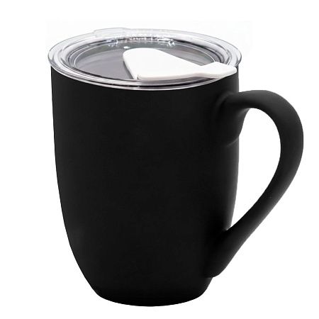 Кружка с крышкой Velvet Duo, софт-тач, чёрная/белая