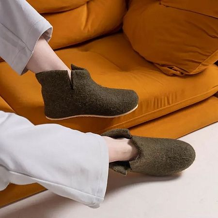 Домашние валенки Wild, зеленые (олива), размер 35