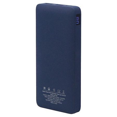Внешний аккумулятор (powerbank) «WeCharge Velvet», 10 000 mAH, 5V -2A , c цифровым дисплеем для контроля заряда, темно-синий