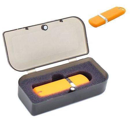 Флешка Shape с покрытием Софт Тач в футляре, оранжевая