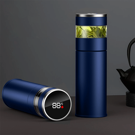 Термос стальной Gulfstream двухстеночный с вакуумной изоляцией 450 мл, крышка с дисплеем, темно-синий, матовый