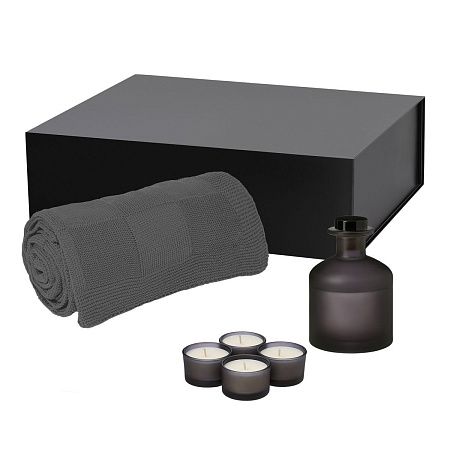 Подарочный набор Sento, Cella, серый (свеча, диффузор, плед)