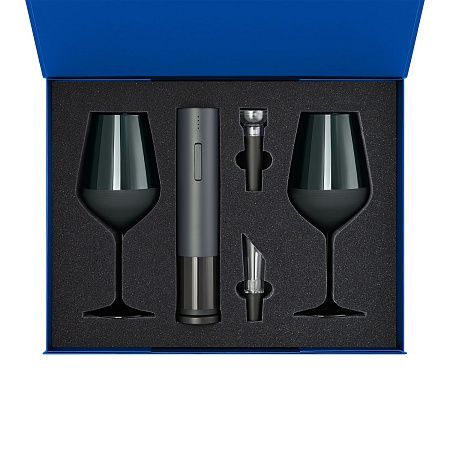Подарочный набор 2 бокала для вина Emerald + набор для вина Sacramento в синей коробке
