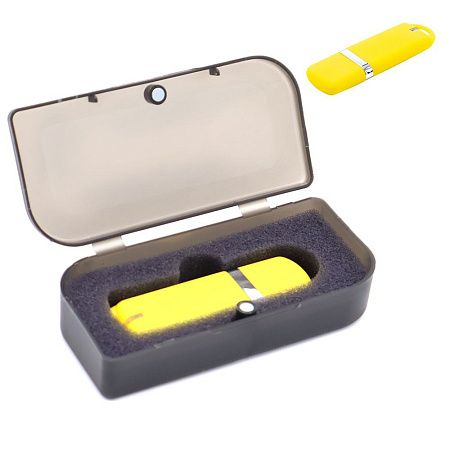 Флешка Shape с покрытием Софт Тач в футляре, желтая