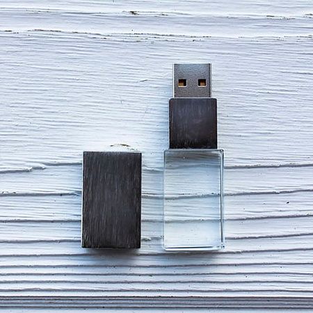 Флеш накопитель USB 2.0 Кристалл, металл/стекло, прозрачный/серебристый, подсветка красным, 16 GB