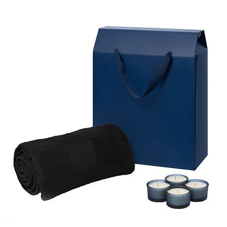 Подарочный набор Сенто (Sento), Селла (Cella), синий (свечи, плед)