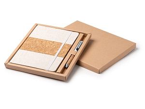 Набор блокнот с ручкой из пробки и хлопка «Beret», цвет: бежевый