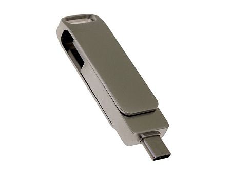 USB 2.0- флешка на 128 Гб с поворотным механизмом и дополнительным разъемом Type-C