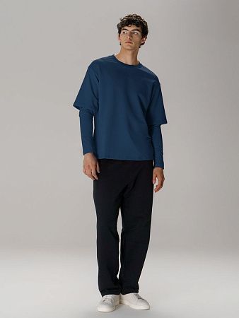 Футболка оверсайз с двойным рукавом Kosmos, темно-синяя, размер XS/S