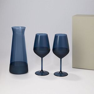 Подарочный набор декантер + 2 бокала для вина Сапфир (Sapphire) в серой коробке