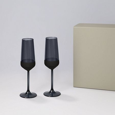 Подарочный набор 2 бокала для шампанского Black Edition в серой коробке