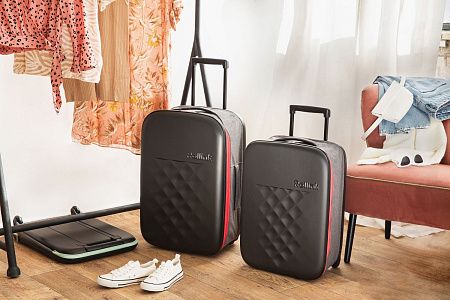 Чемодан складной Rollink Earth 55x40x20 см, 2 колеса, черный/красный