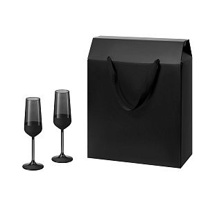 Подарочный набор 2 бокала для шампанского Black Edition в большом подарочном пакете
