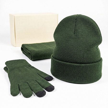 Набор подарочный Green Christmas: шапка, варежки, перчатки в коробке 