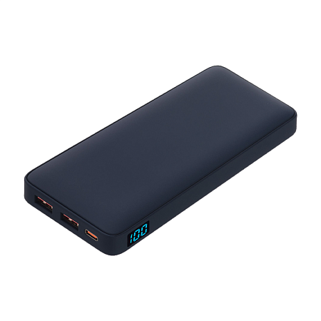 Внешний аккумулятор (powerbank)  «WeCharge Soft Touch»,  10 000 mAH, Power Delivery (PD) 25.5W, со светящимся логотипом после гравировки, c цифровым дисплеем для контроля заряда, темно-синий