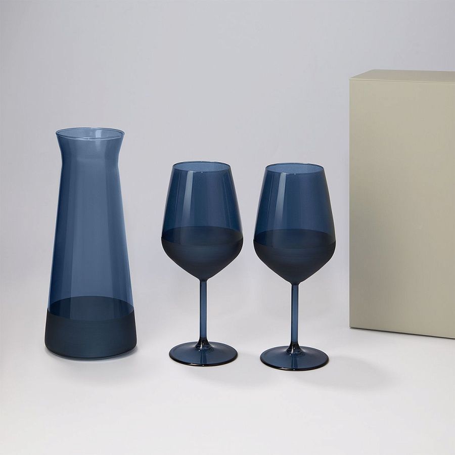 Подарочный набор декантер + 2 бокала для вина Сапфир (Sapphire) в серой коробке