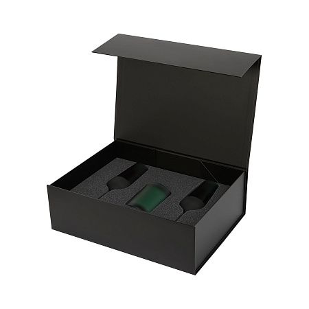 Подарочный набор свеча Энигма (Enigma) + 2 бокала для шампанского Эмеральд (Emerald) в синей коробке