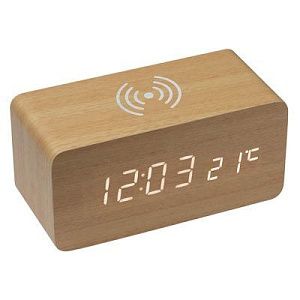 Зарядное устройство 15W Wireless Time Hub с часами, термометром, календарем, светло-коричневое