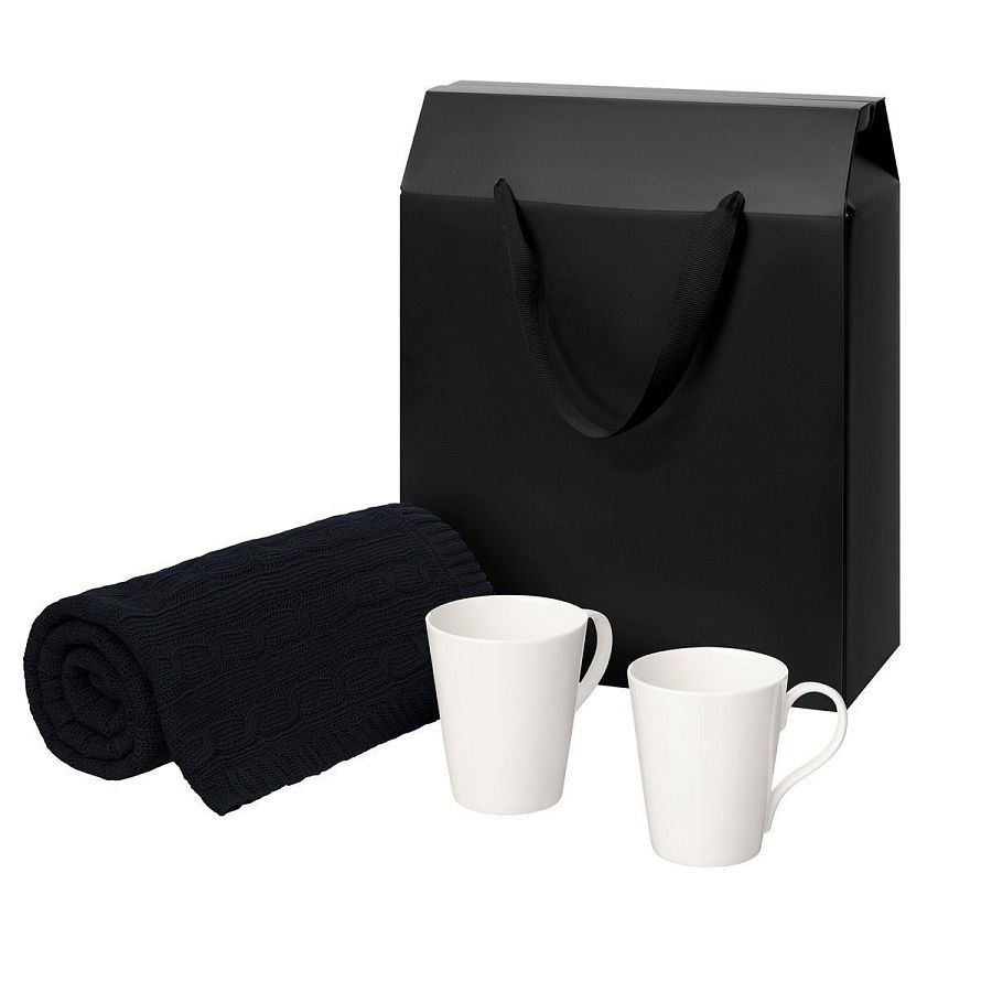 Подарочный набор Веста (Vesta), Фадо (Fado), темно-синий в черной коробке-пакете (две фарфоровых кружки)