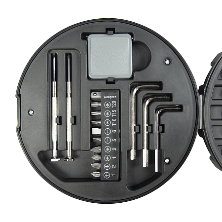 Набор инструментов Tools Wheel, 25 инструментов, серебристо-черное, в пластиковом футляре