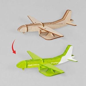 Деревянный 3d пазл «Самолет», цвет: натуральный