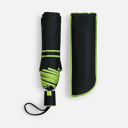 Зонт складной Edgeline, черный с зеленым