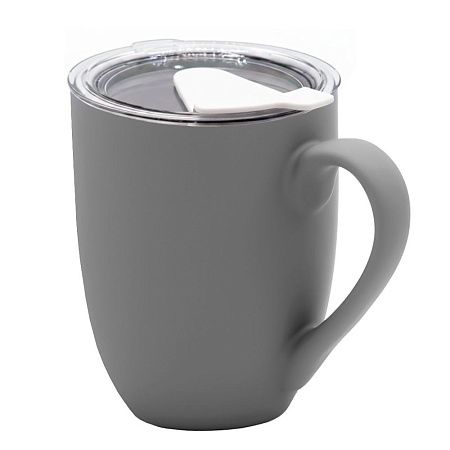 Кружка с крышкой Velvet Duo, софт-тач, тёмно-серая/белая