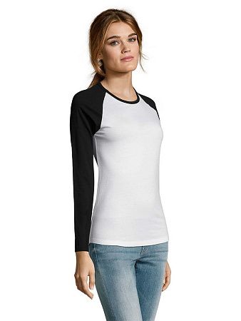 Футболка женская с длинным рукавом Milky Lsl, белая с темно-синим, размер S