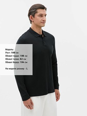 Рубашка поло мужская с длинным рукавом Perfect LSL Men, черная, размер S