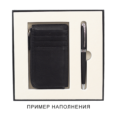Коробка подарочная, размер 18*18*2 см, Solution Superior Linen, черная, бежевый ложемент под ручку и прямоугольный предмет