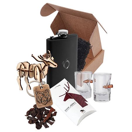 Подарочный набор "Вечер в тайге": фляжка, стопки, джерки, брелок, олень Потап