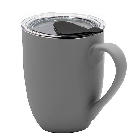 Кружка с крышкой Velvet Duo, софт-тач, тёмно-серая/чёрная