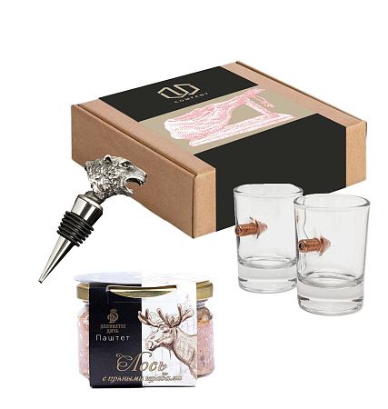 Подарочный набор «Приятная встреча»: пробка для бутылки, стопки, паштет из лося