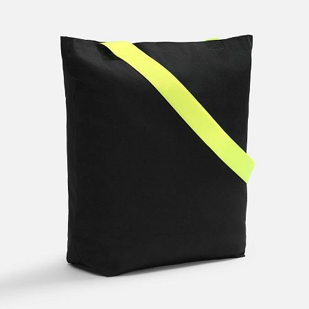 Шопер B5, черный с широкими желтыми ручками