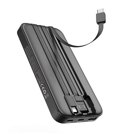 Зарядное устройство "Форт" 10000 mAh с подсветкой логотипа, встроенными кабелями и цифровым индикатором заряда