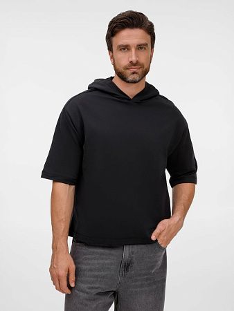 Футболка оверсайз унисекс с капюшоном Neofit, черная, размер M/L