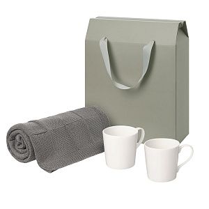 Подарочный набор Сиена (Siena), Селла (Cella), серый в коробке-пакете (две фарфоровых кружки, плед)