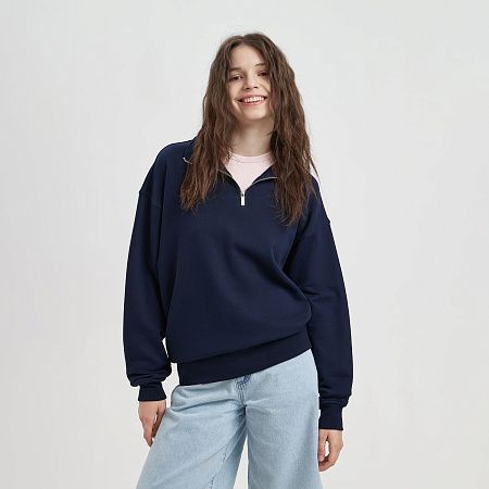 Толстовка на молнии унисекс FLOW, темно-синяя