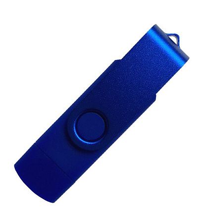 Флеш накопитель USB 2.0/OTG Twister Smart 16GB, пластик Софт Тач/металл, синий/синий