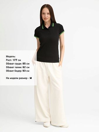 Рубашка поло женская Pasadena Women 200 с контрастной отделкой, черная с зеленым, размер S