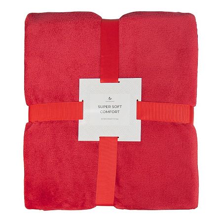 Плед мягкий флисовый Super Soft  Comfort, 125*150 см, красный, в подарочной белой крафтовой коробке с окошком