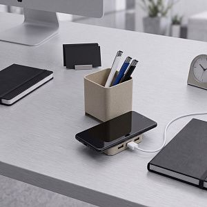Настольный органайзер Cubic с функциями USB-хаба и беспроводной зарядки, цвет: натуральный