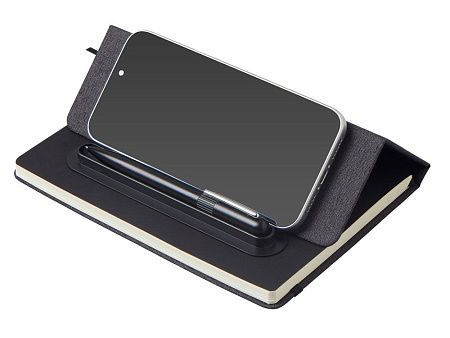 Блокнот А5 «NotaBene» с металлической шариковой ручкой и подставкой для телефона