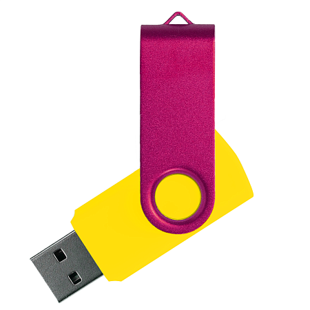 Флеш накопитель USB 2.0 Twister Сolor Mix 16GB, пластик Софт Тач/металл, желтый/розовый