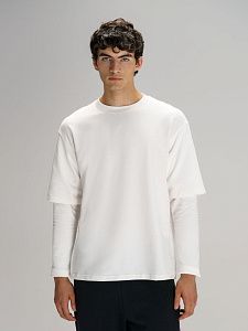 Футболка оверсайз с двойным рукавом Kosmos, молочно-белая под нанесение