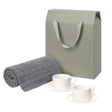 Подарочный набор Mokko, Fado, серый в коробке-пакете (две чайных пары, плед)