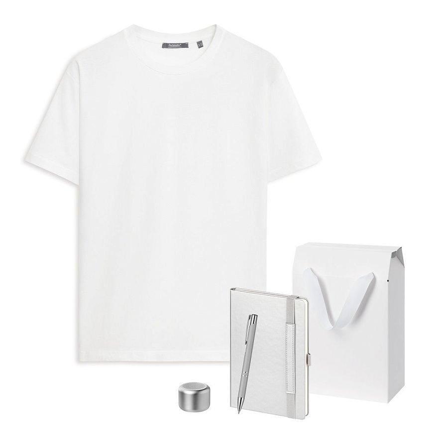 Набор с одеждой KRIS (футболка, колонка, ежедневник, ручка), серебряный, XL