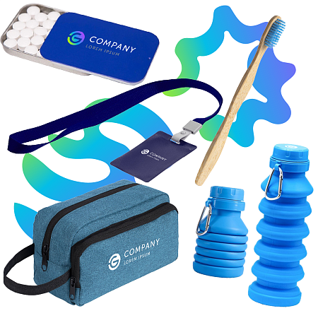 Подарочный набор «Смайл»: складная бутылка, зубная щётка, пропуск с лентой, мятное драже, несессер